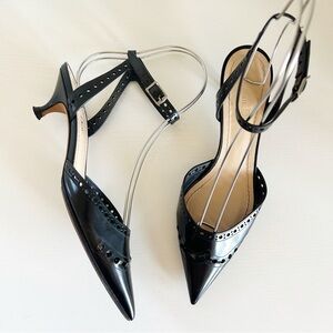 Christian Dior Teddy-D Black Leather Slingback Pumps Perforated Cutout EU 38